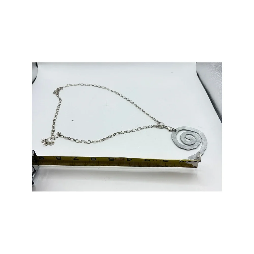 Spiral Pendant Necklace Silver Tone Hammered Metal Artisan Style